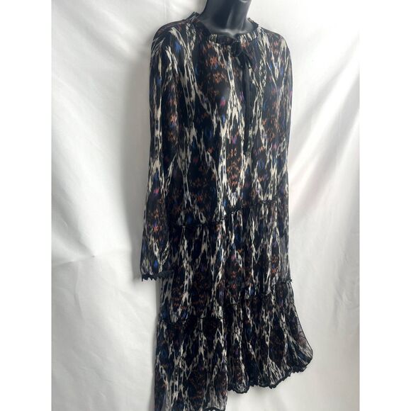 Vici Midi Shift Chiffon Abstract Flowy Dress Size L Chic Oversized Black Blue - Picture 4 of 10